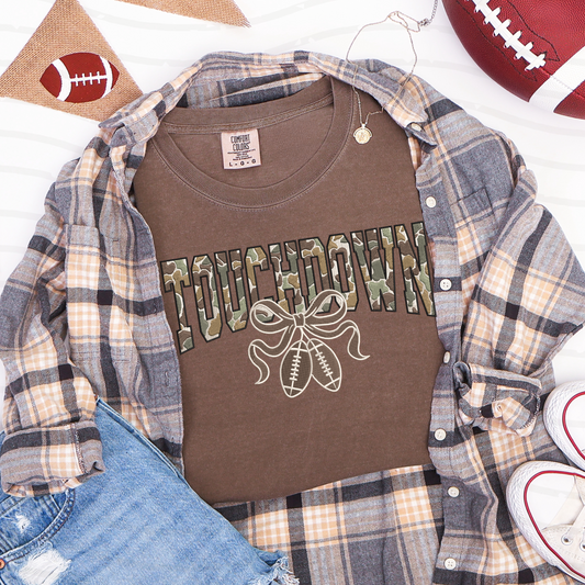 Camo Touch Down Coquette Bow Tee
