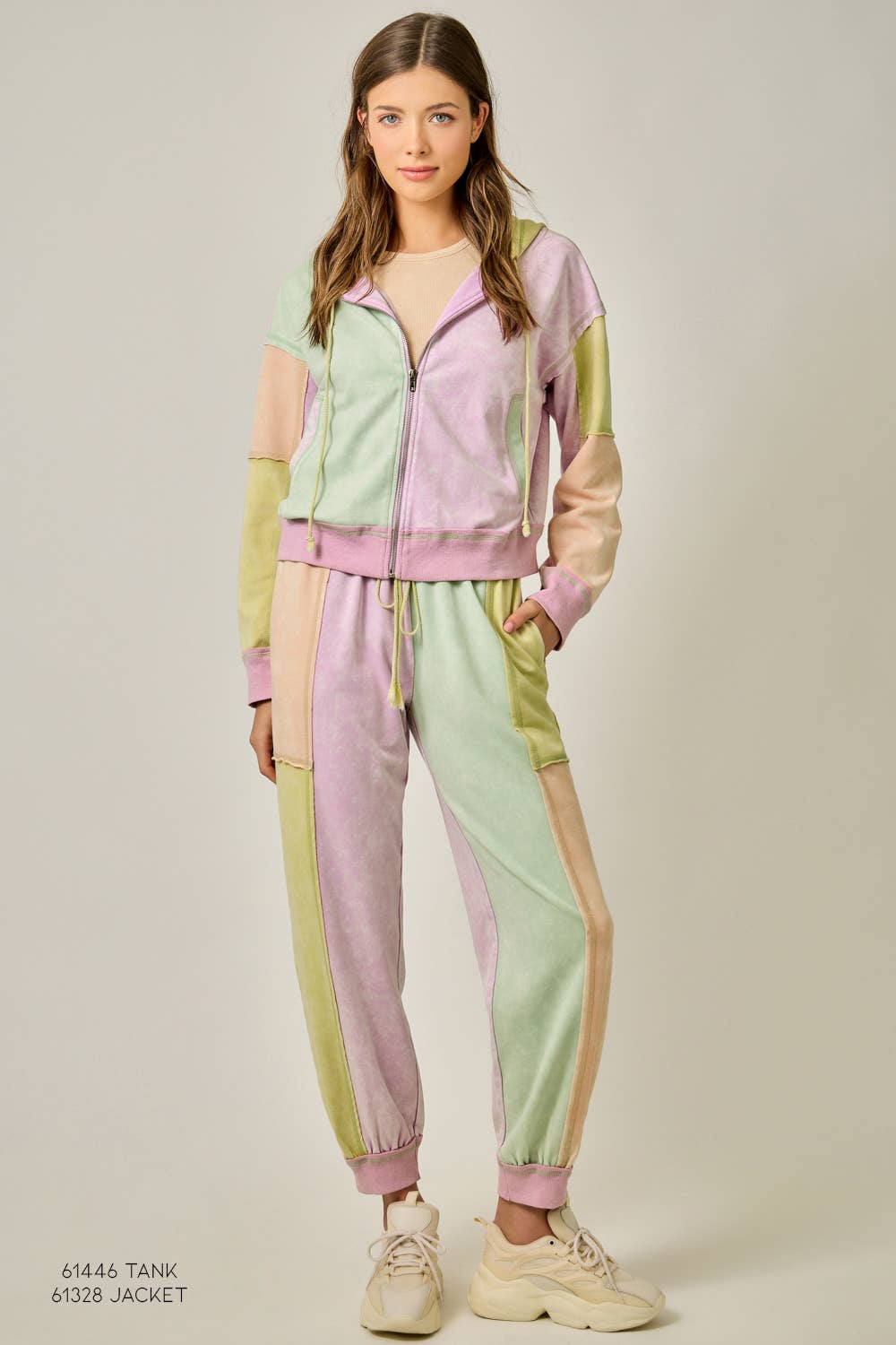 Color Blocked Track Pants: Pastel Garden